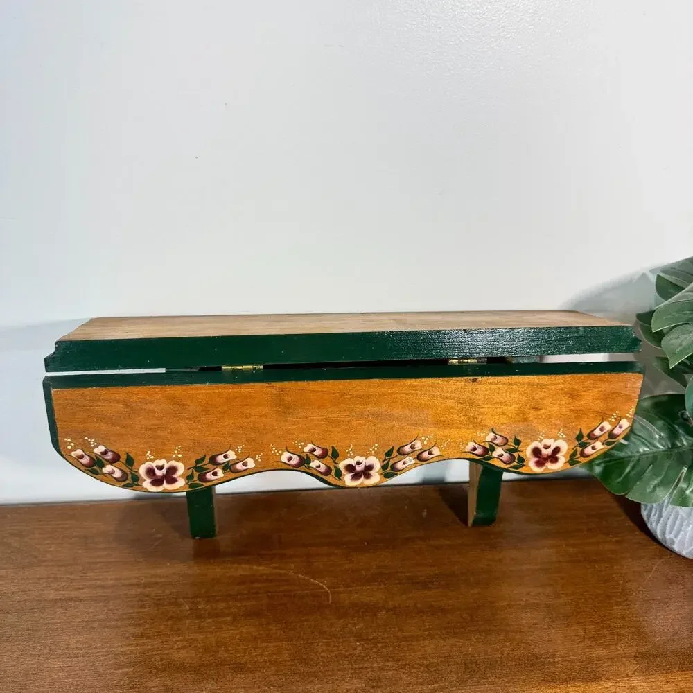 Vintage Wooden Wall Shelf Country Cottagecore Folding Green Floral